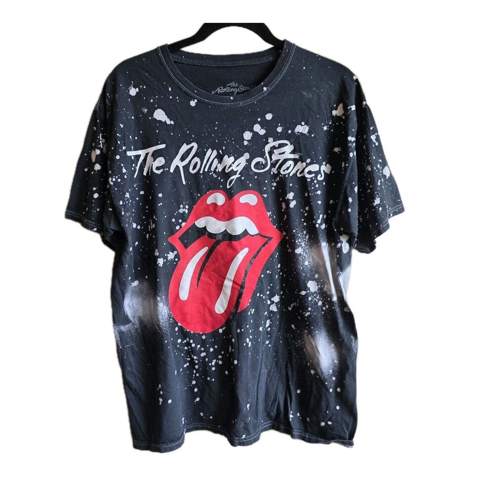 The Rolling Stones Tshirt Mens Large L Black Acid Wash Tongue Graphic